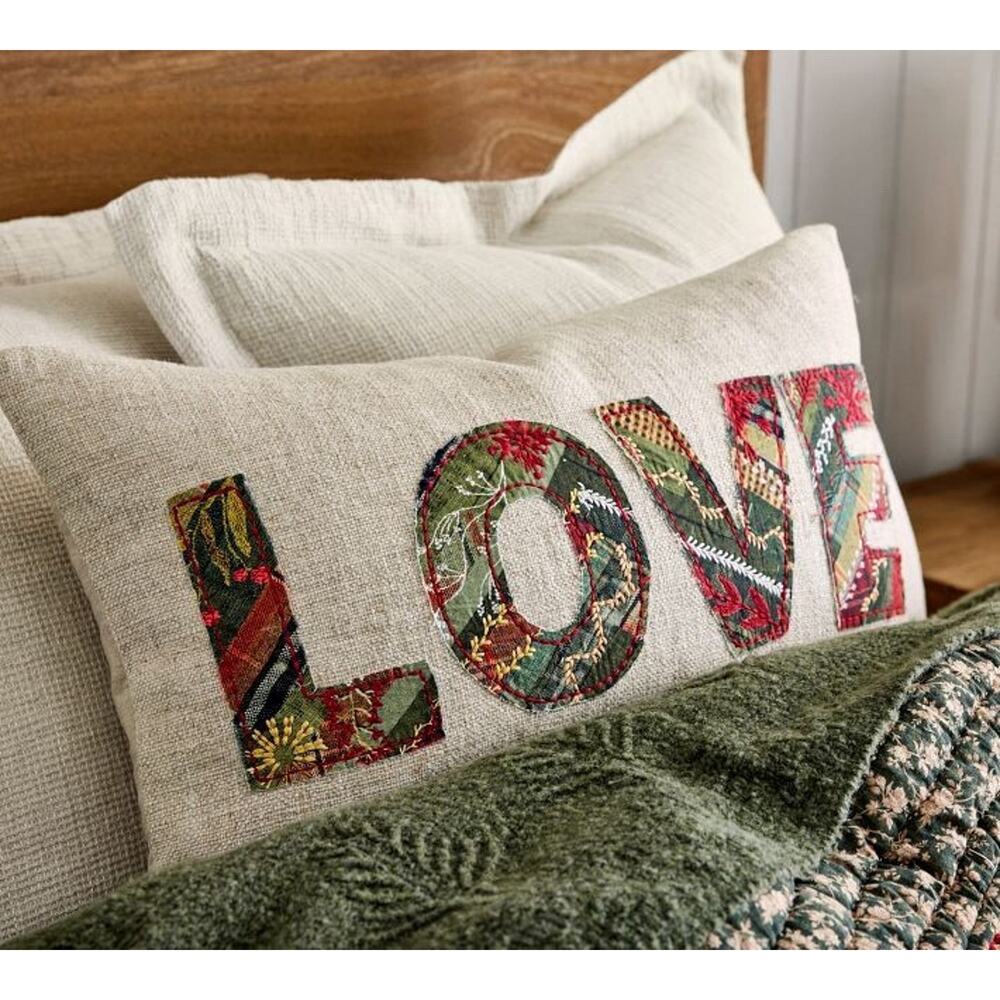Pottery Barn LOVE Patchwork Lumbar Christmas Pillow Cover Winter Dreams NEW